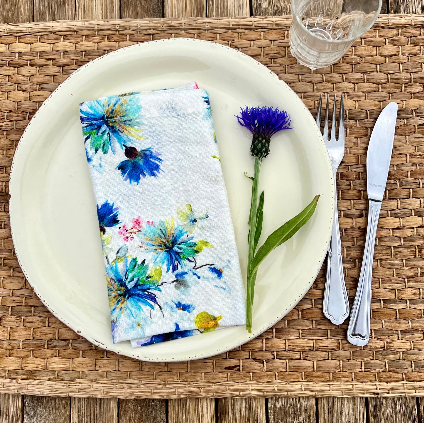 2 stofservietter, blå blomst