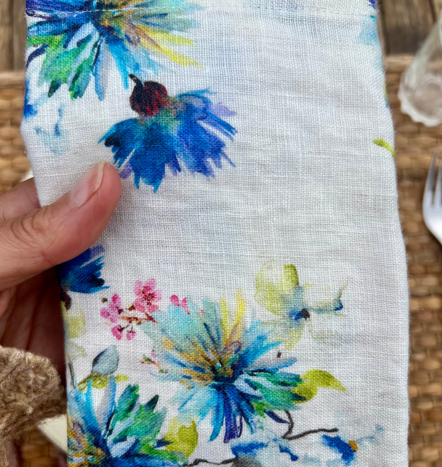 2 stofservietter, blå blomst