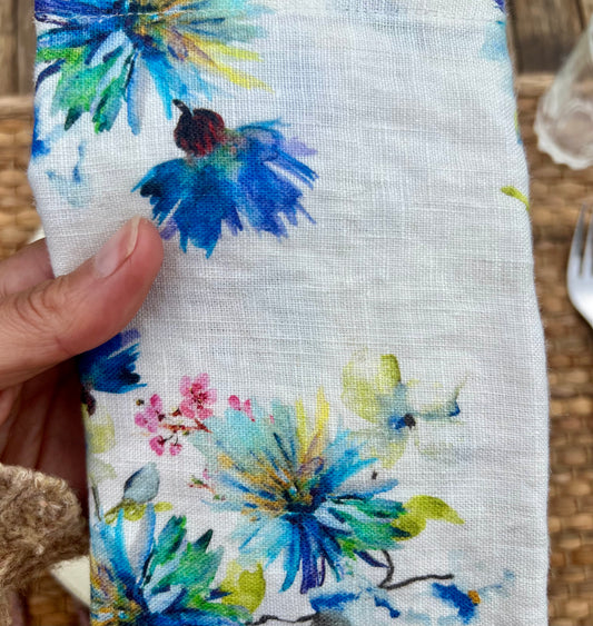 2 stofservietter, blå blomst