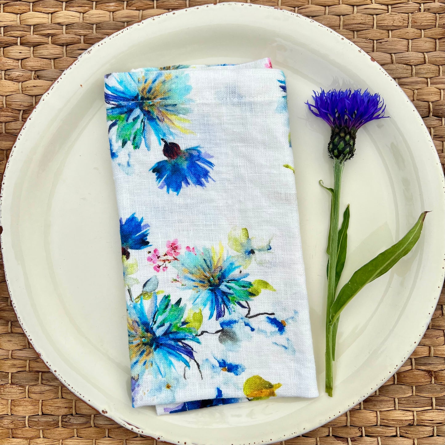 2 stofservietter, blå blomst